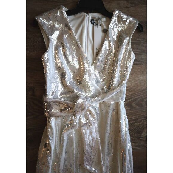 Badgley Mischka SC2538 Women's Sz 6 White Sequined Cocktail Midi Dress - Picture 5 of 12